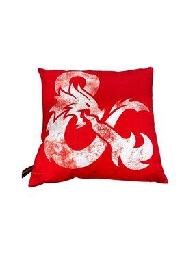 Dungeons & Dragons Red Throw Pillow With Distressed White Dragon Design